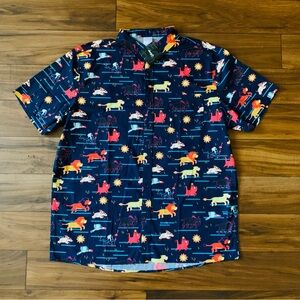 NWT Disney The Lion King Button Down Navy Hawaiian Animated Men Shirt Size XL